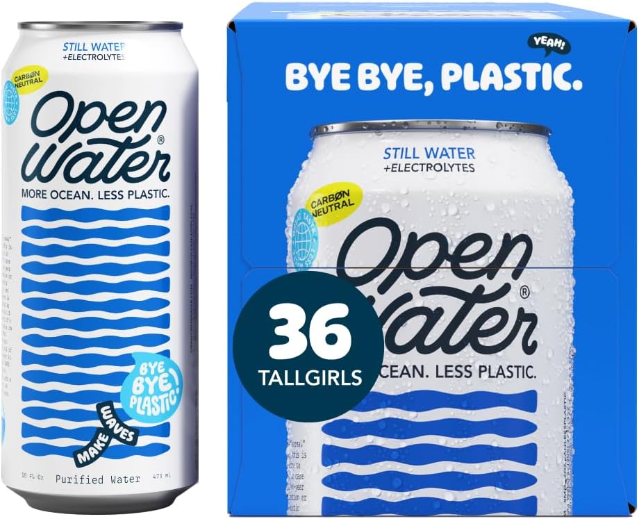 Open Water Still 16oz Tallgirl (3 cases, 36 cans) - Sustainable Aluminum Canned Still Water With Electrolytes - 7.0 pH Balanced BPA-Free Ultra-Purified Water