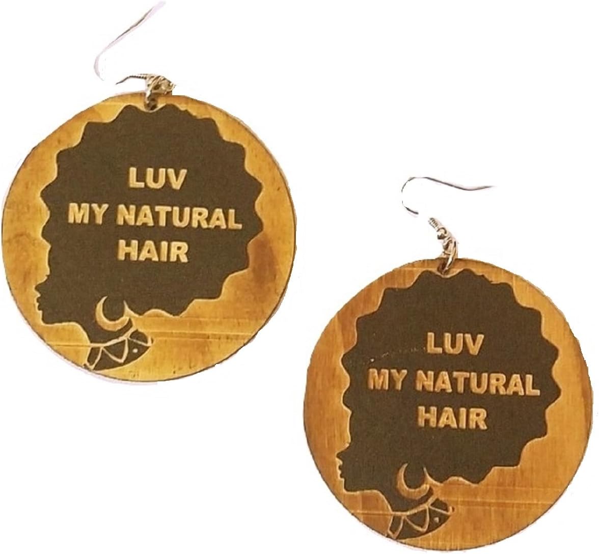 African Wood Earrings, Luv My Natural Hair