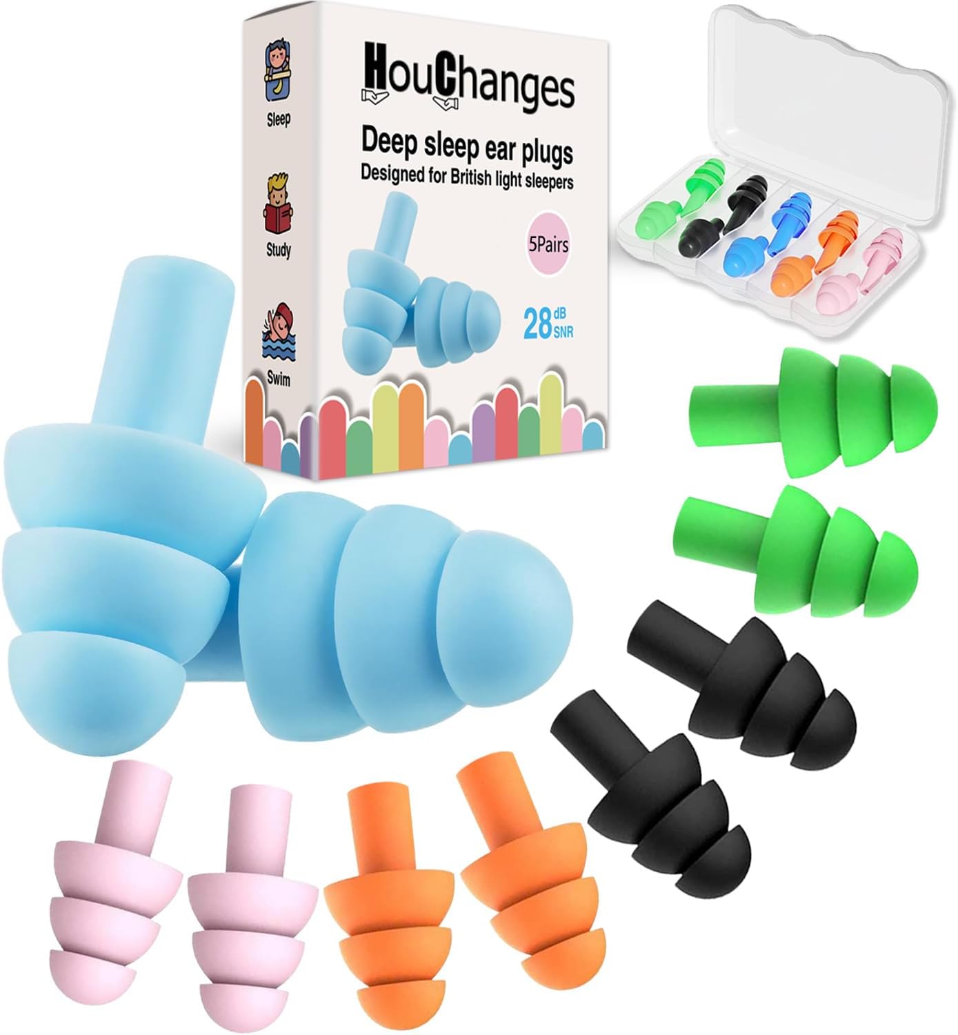 5Pairs Ear Plugs for Sleep Soft Silicone Ear Plugs for Sleeping Noise Cancelling Multicoloured