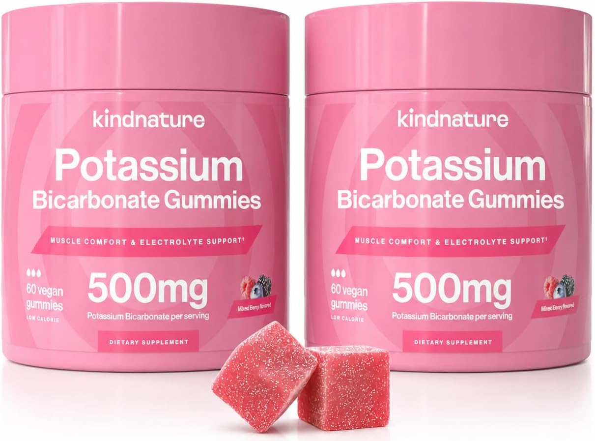 kindnature High Potassium Supplement Gummies 500mg - Chewable for Adults & Kids - Pure Potassium Bicarbonate Mineral Supplement - Vegan, Gluten Free - 60 Gummies (30 Day Supply) (2)