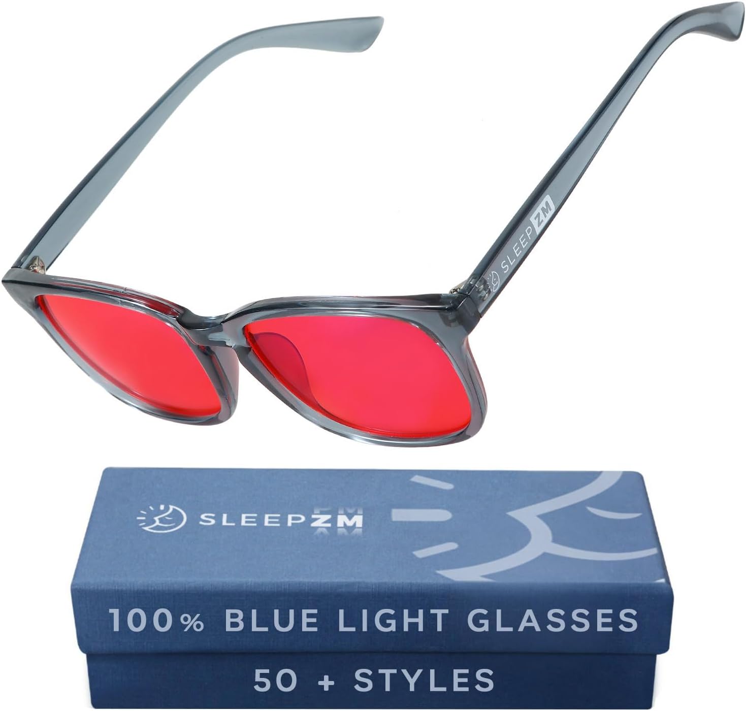 Blue Light Blocking Glasses for Sleep + Eye Strain Relief | Filtration from 35% clear for daytime screens to 100% red for sleep.