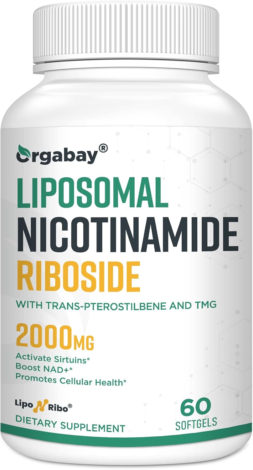 Orgabay Liposomal Nicotinamide Riboside 2000 MG with TMG and Pterostilbene, Similar to NMN Supplements Boost NAD+, Metabolism Booster Support Healthy Aging,60 Count