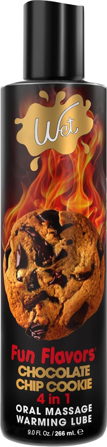 Wet Fun Flavors 4 in 1 Warming Chocolate Chip Cookie Flavored Lubricant 9 Fl Oz | for Men, Women and Couples, Foreplay & Massage, Paraben Free, Gluten, Stain, & Sugar Free