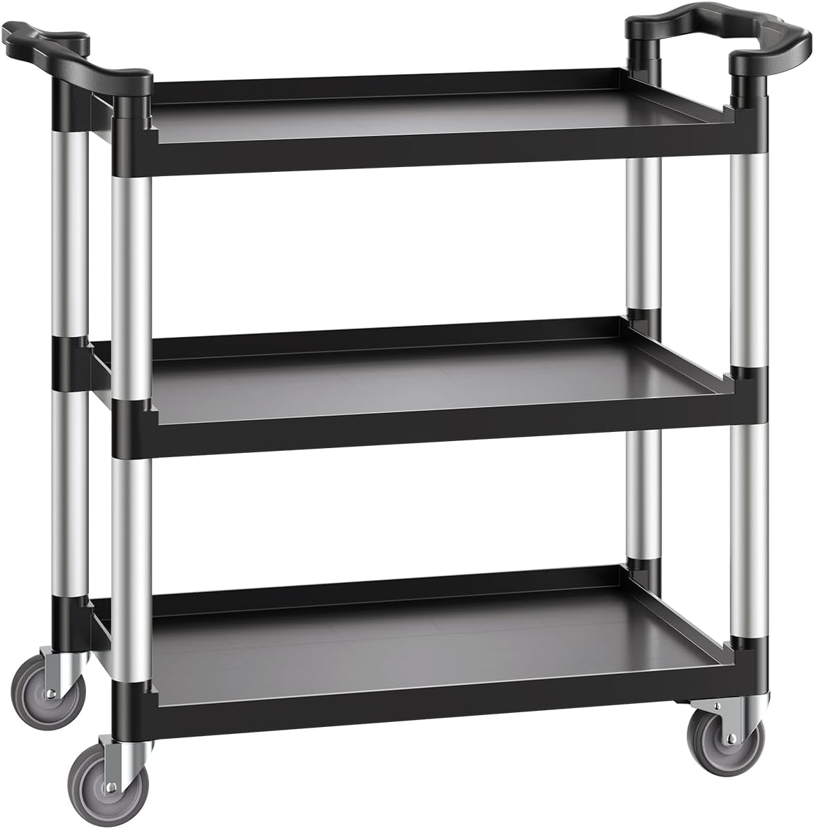 VEVOR Utility Cart, 500 lbs Load Capacity, 3-tier Utility Plastic Cart with 360° Swivel Wheels (2 with Brakes), 31.1 x 19.3-inch Food Service Cart for Warehouse, Office, Home, Restaurant, Kitchen