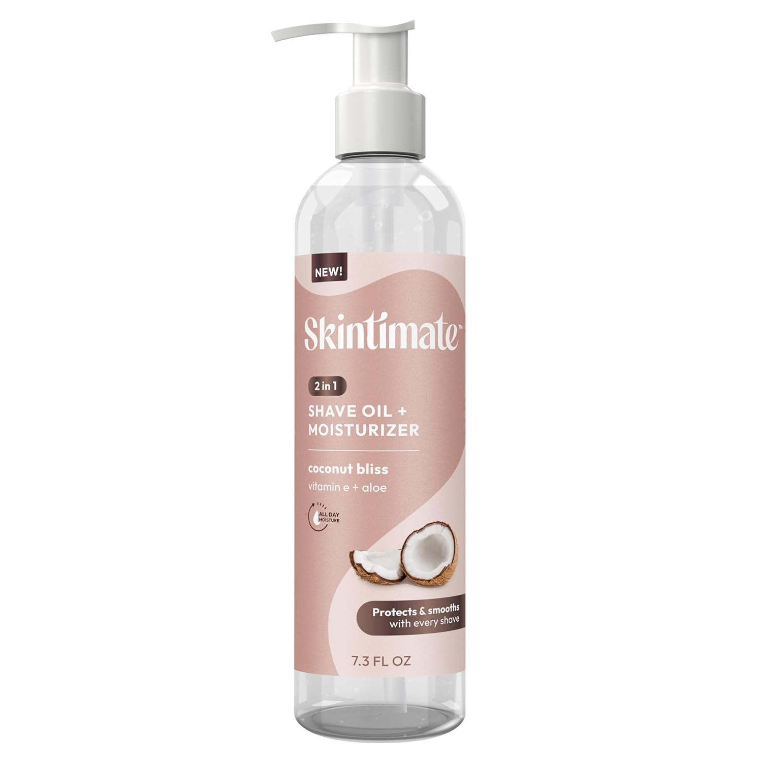 Skintimate 2-in-1 Shave Oil & Moisturizer, Coconut Bliss, 7.3oz | Shaving Oil, After Shave for Women Bikini Area Moisturizer with Vitamin E and Aloe, Shaving Cream Alternative, 7.3 fl oz