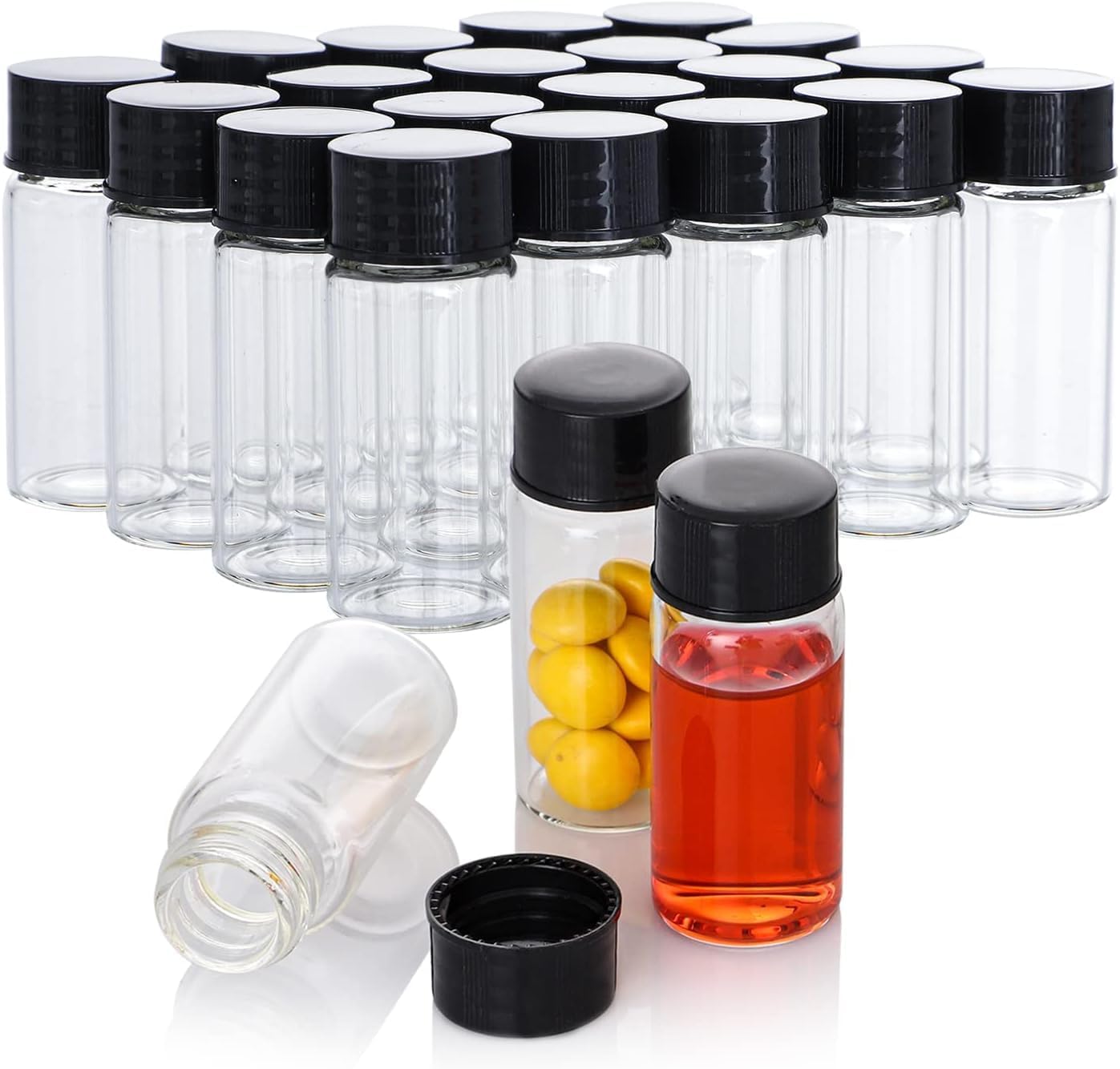 FOUR E'S SCIENTIFIC 50 Pack 5ml Glass Vials with Screw Caps Lab Clear Liquid Sample Vial Bottles for Essential Oil, Perfume, Meds, Reagent, Anointing Oil