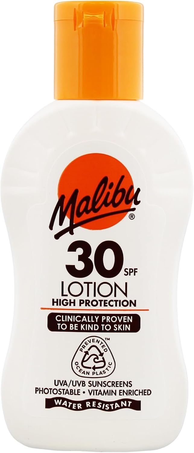 Malibu Sun SPF 30 Lotion, High Protection Sun Cream, Moisturising Body Lotion with Vitamin E and Aloe Vera, Water Resistant, 100ml