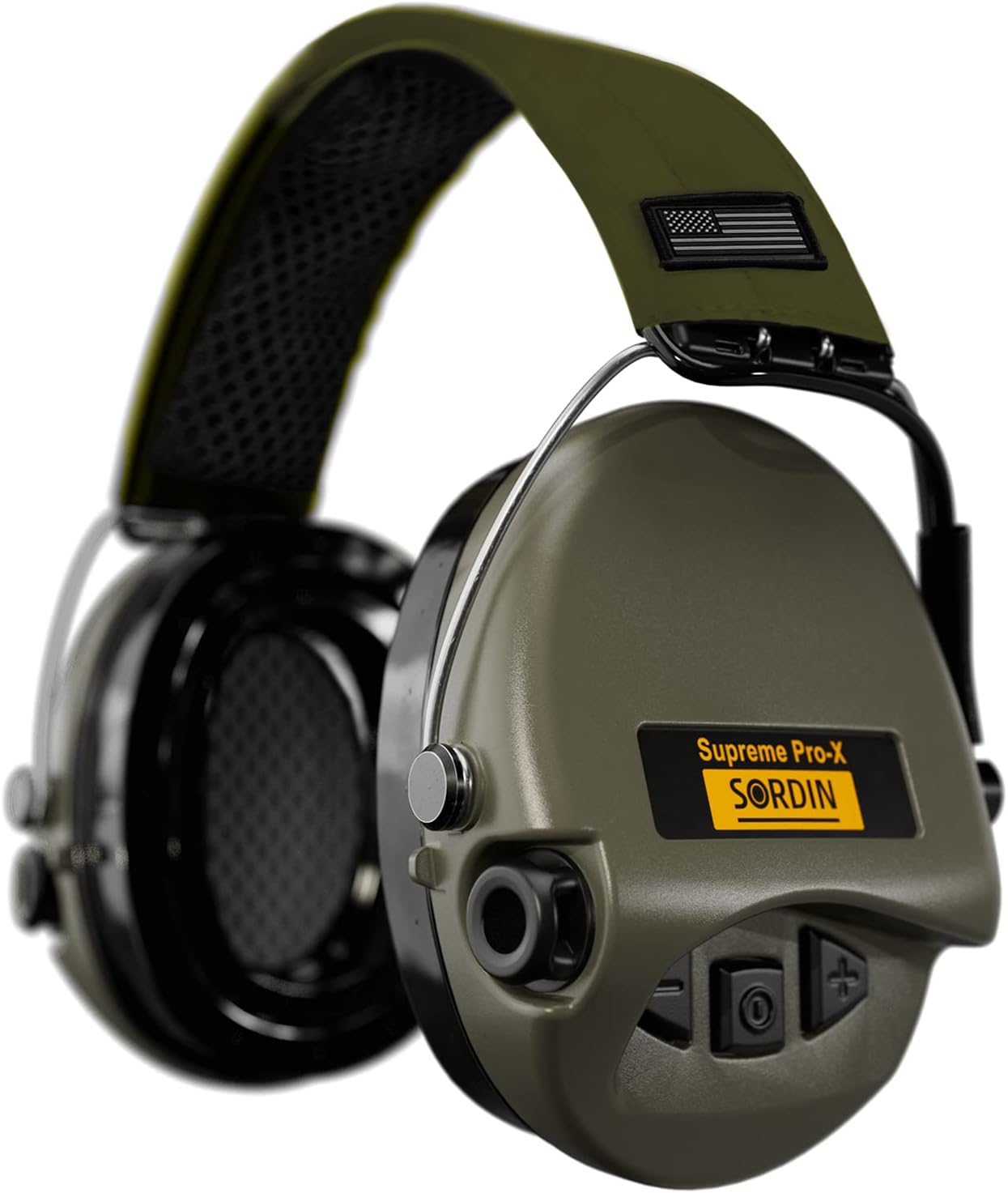 Sordin Supreme Pro-X Active Ear Defenders - ACE Edition with US Flag & Green Capsules - Green