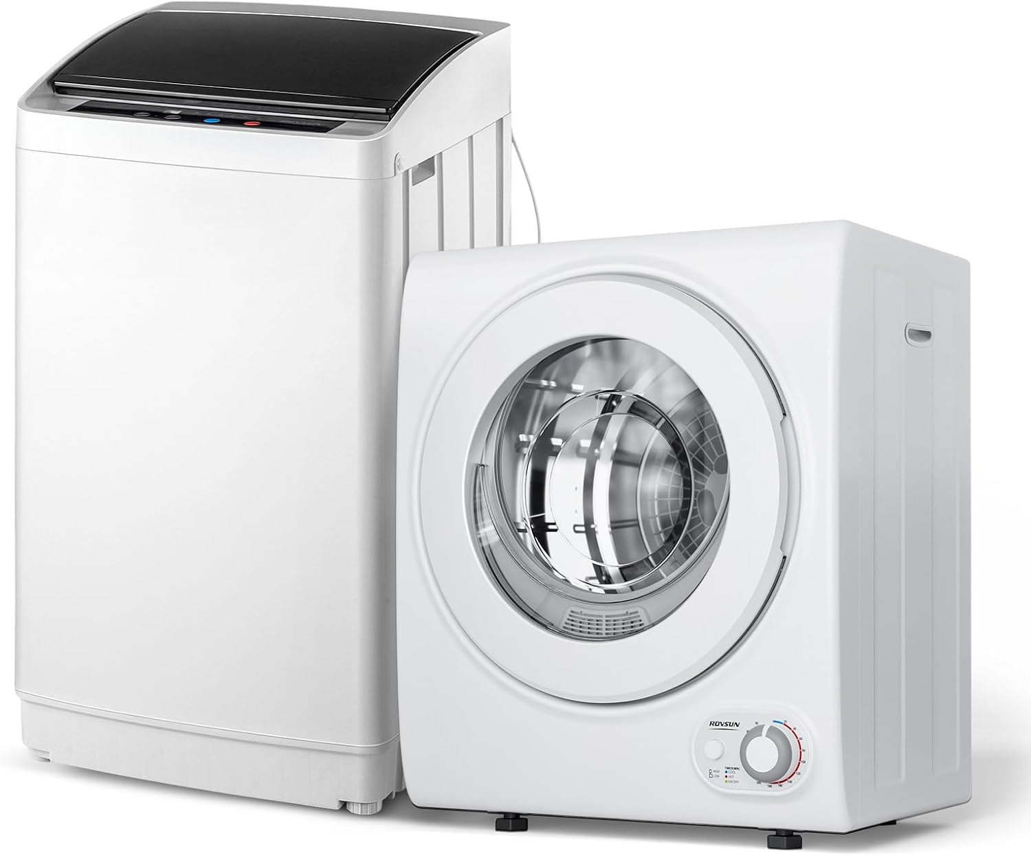 ROVSUN 17.8LBS Full Automatic Washing Machine and 1.5CuFt Portable Clothes Dryer Set, Compact Laundry Washer and Dryer Combo Set with Stainless Steel Inner Tub, for Apartment, Dorms, Home