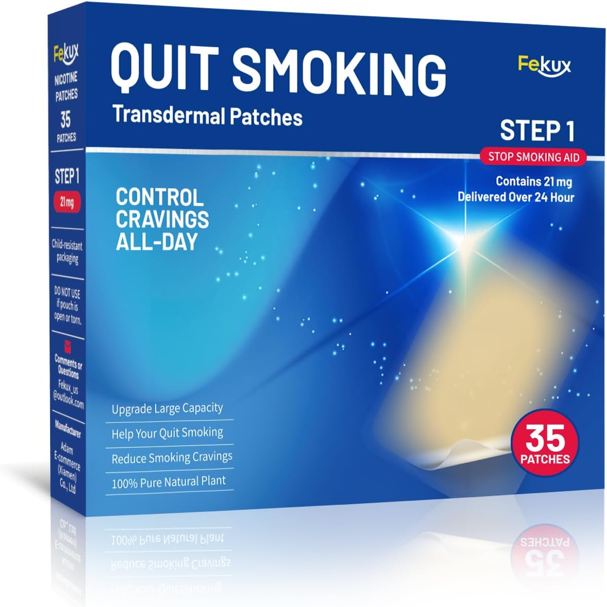 Fekux Quit Smoking Nicotine Patches Step 1, 21 mg Patches Delivered Over 24 Hours Nicotine Transdermal Patch 35 Counts Easy and Effective Help to Stop Smoking