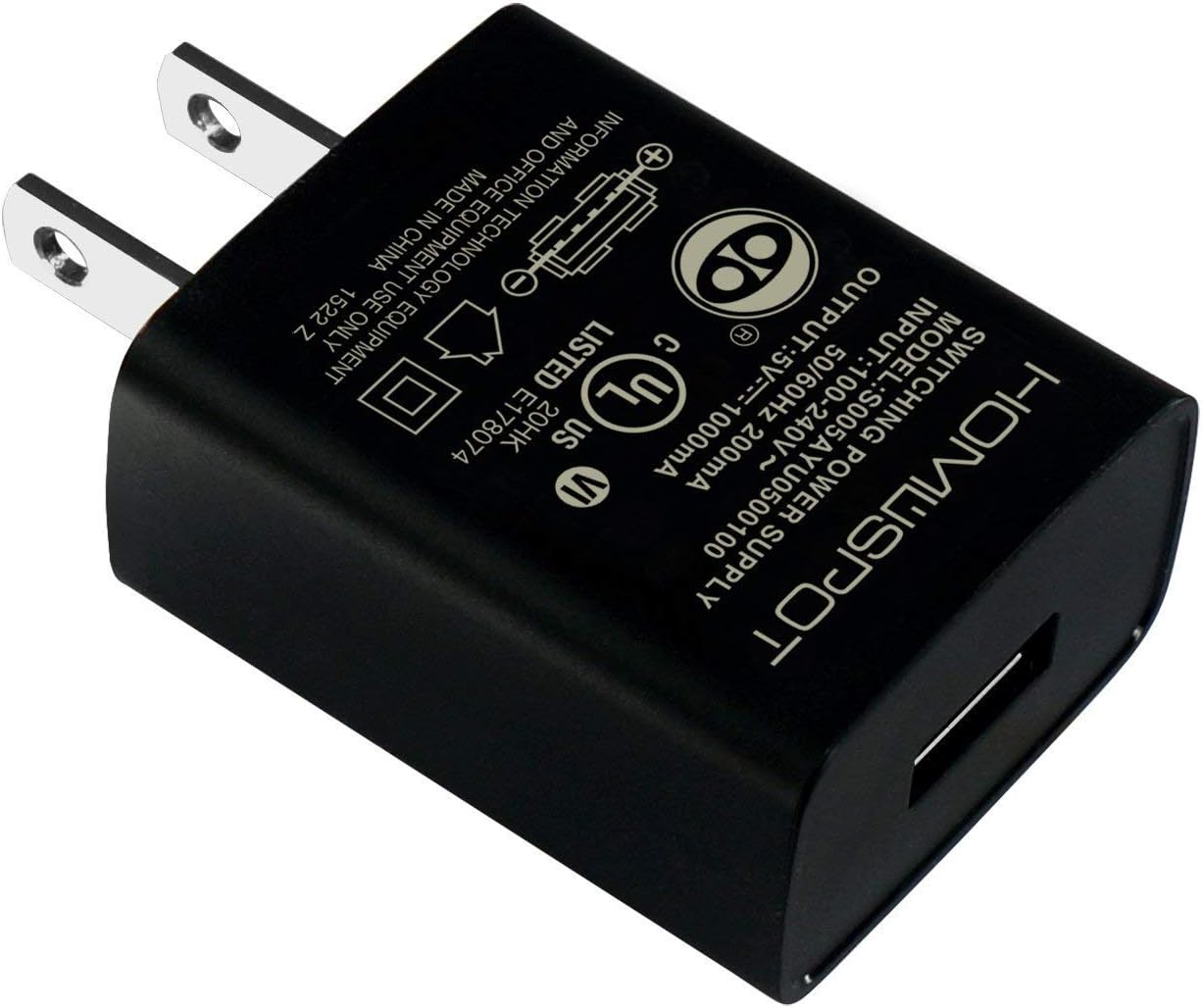 UL Certified USB Wall Charger Power Supply 5v1A (1000mA) Universal Portable Travel Power Adapter Plug Block High Speed for iPhone iPad iPad Samsung HTC LG iPod Nokia Travel Office Home Use