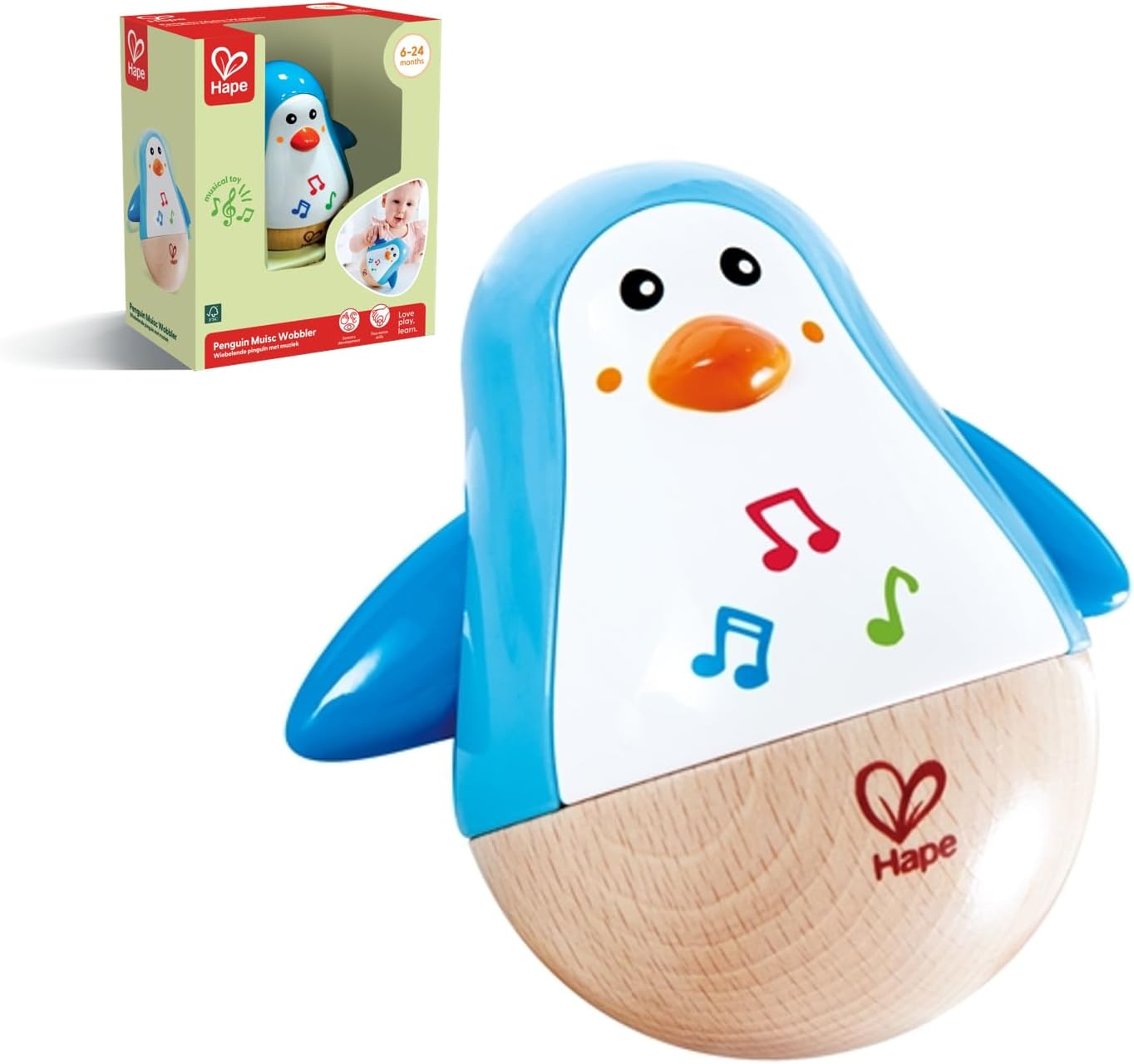 Hape Penguin Musical Wobbler | Colourful Wobbling Melody Penguin, Roly-Poly Toy for Kids 6 Months+