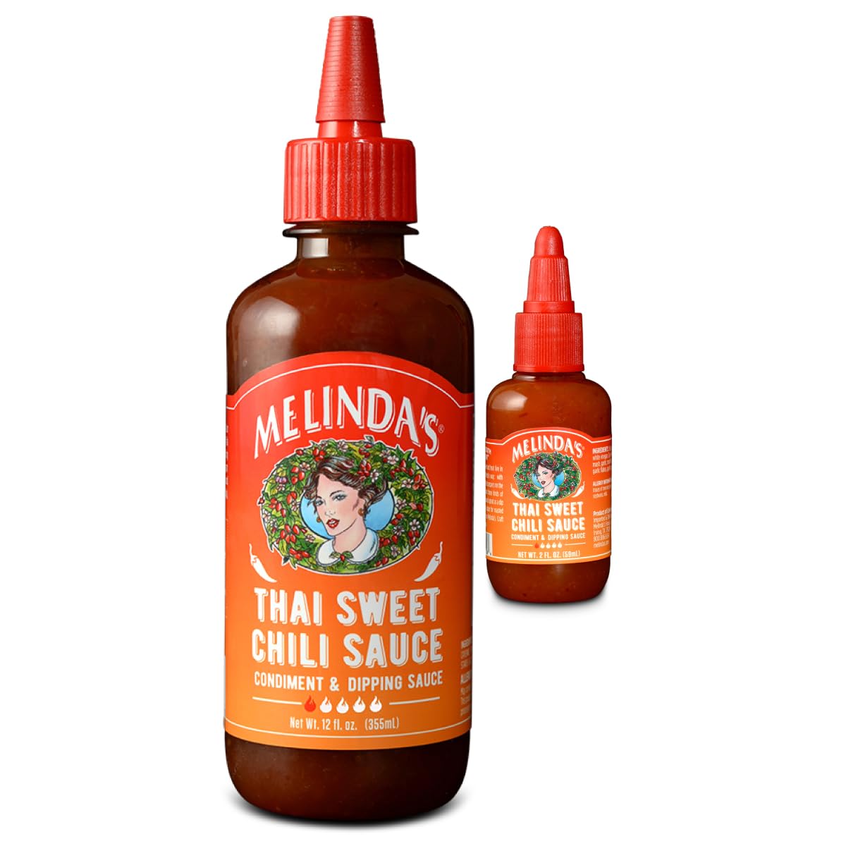 Melinda’s Thai Sweet Chili Sauce - Sweet and Mild Asian Chili Sauce Made with Whole Fresh Ingredients - Gourmet Hot Sauce, Keto Friendly - 12oz, 1 Pack + 2oz Mini