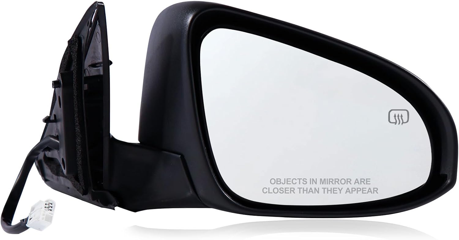 Right Side Mirror Fits Toyota Camry 2015-2017 | Heated, Passenger side, Manual Folding, Power Glass, Replaces 8790606041 (5pins) , Black