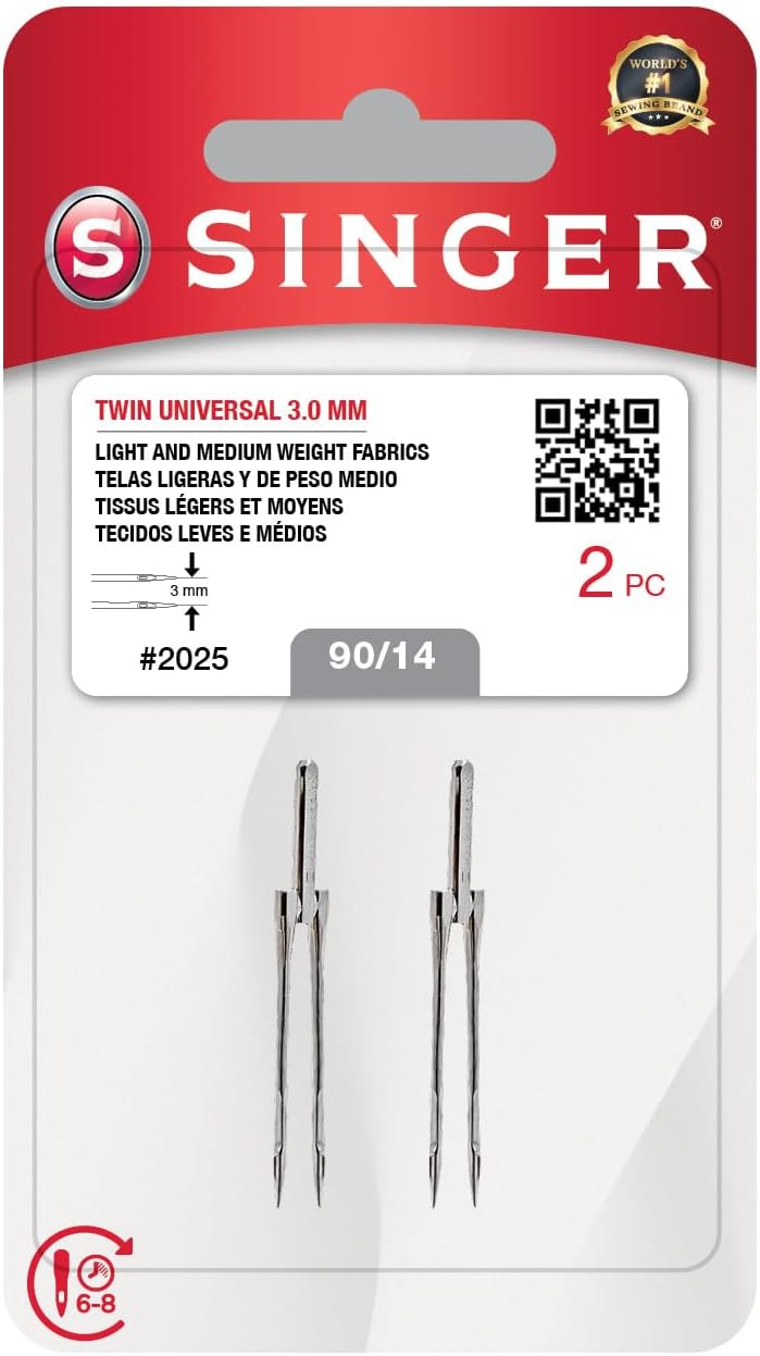 SINGER Twin Universal Sewing Machine Needles, Size 90/14-2PCS