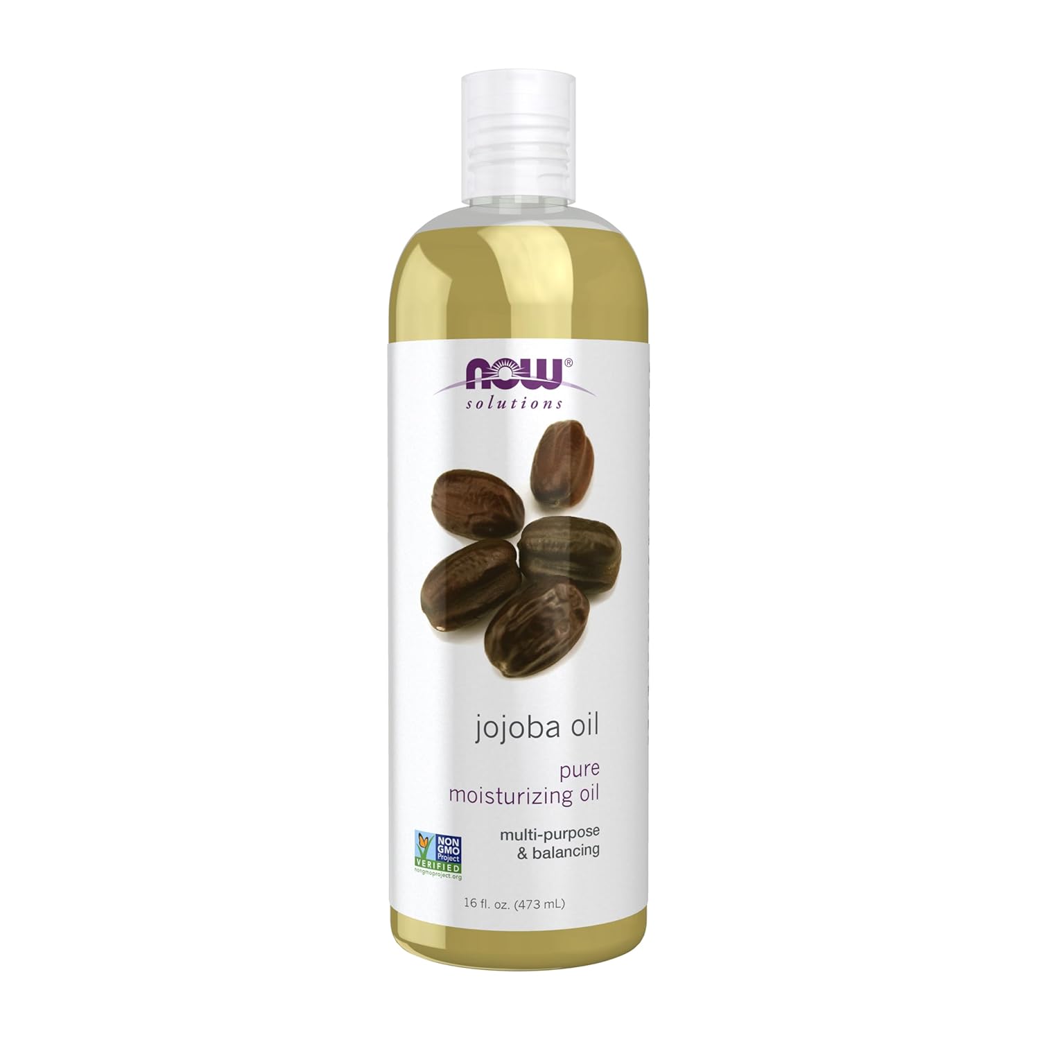 NOW Foods Solutions, Jojoba Oil, 100% Pure Moisturizing, Multi-Purpose Oil for Face, Hair and Body, 16-Ounce