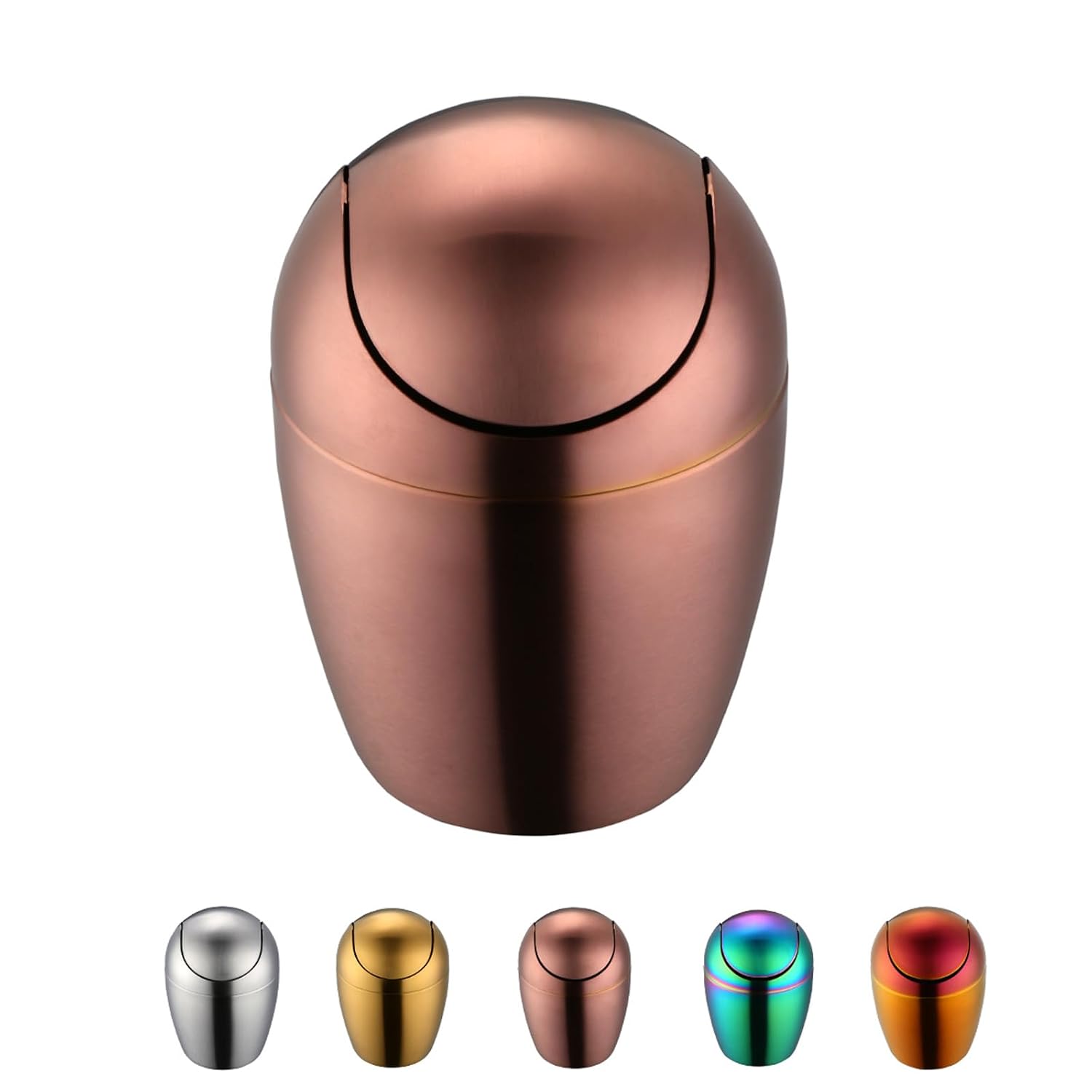 Buyer Star Mini Trash Can with Lid, Durable Stainless Steel Desk Trash Bin Mini with Stylish Egg Shaped Design- Countertop Trash Can for Home, Office, Kitchen- Tiny Desktop Trash Can (Rose Gold)