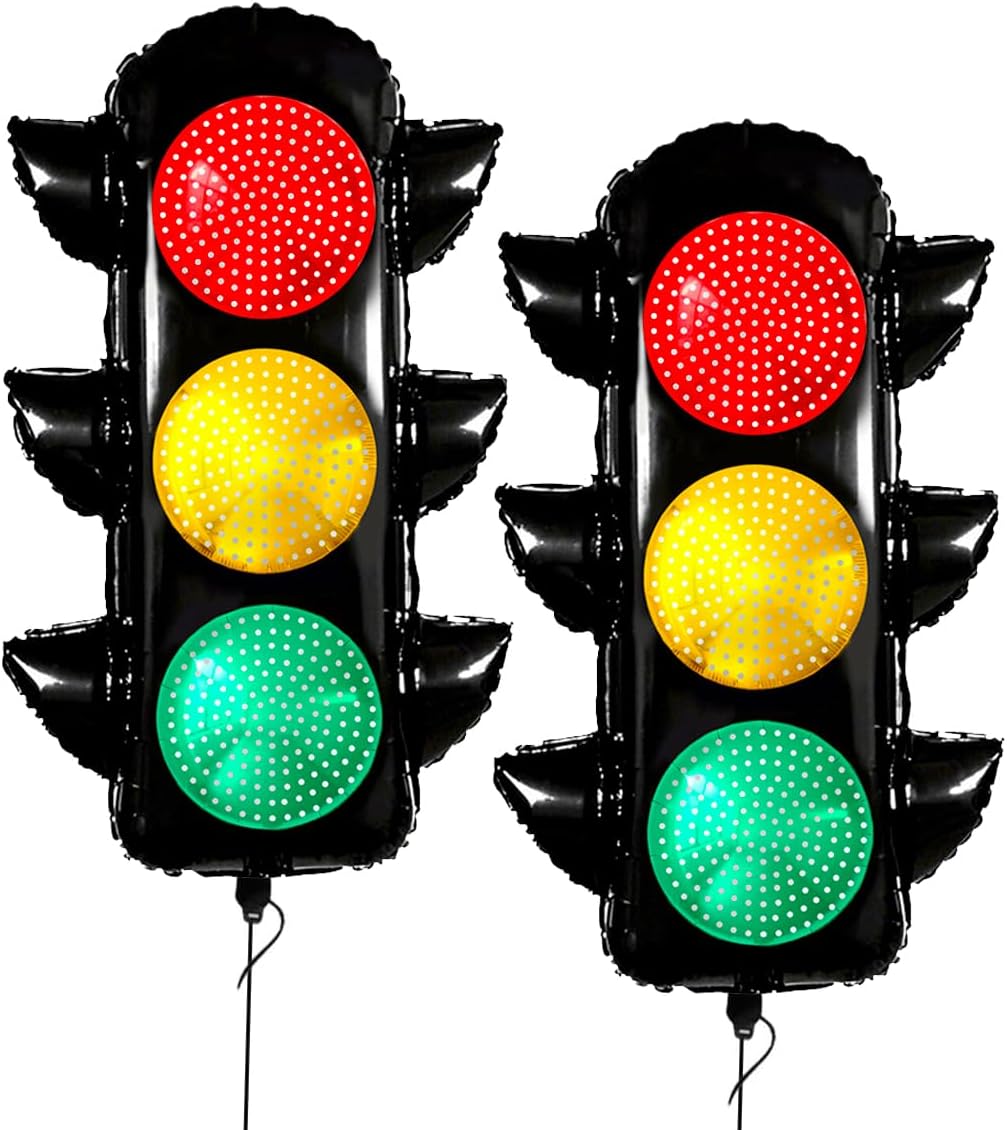 2Pcs Traffic Signal Balloons for Race Car Birthday Party Decoration, Traffic Balloons, Building Vehicle Birthday Party Supplies, Two Fast Theme Party Decoration