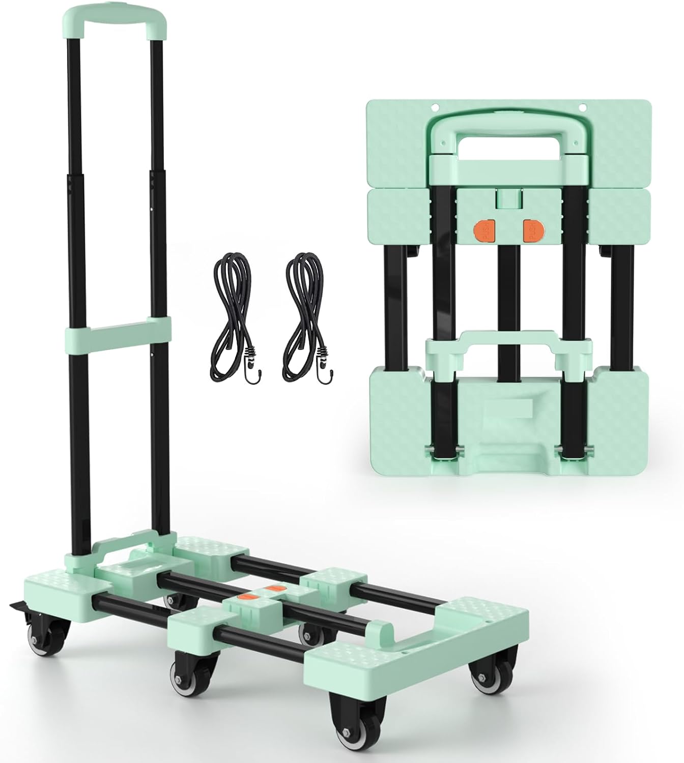 Voipvvii Folding Hand Truck 500lbs, Portable Heavy Duty Dolly Cart, 6 Wheels Collapsible Luggage Cart with 2 Elastic Ropes - Compact Trolley Cart for Easy Moving - Ideal Hand Cart for Travel and More