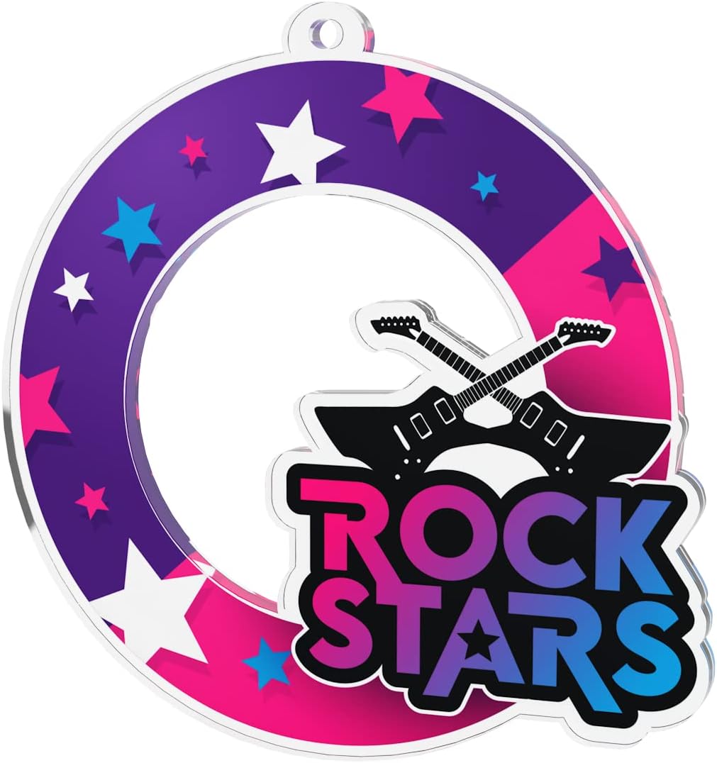 Trophy Monster Rock Stars Guitar Medal Pack Bulk Medal Deal | for Schools Times Tables | Made from Printed Acrylic | 50mm, 60mm or 70mm (3 pack sizes)