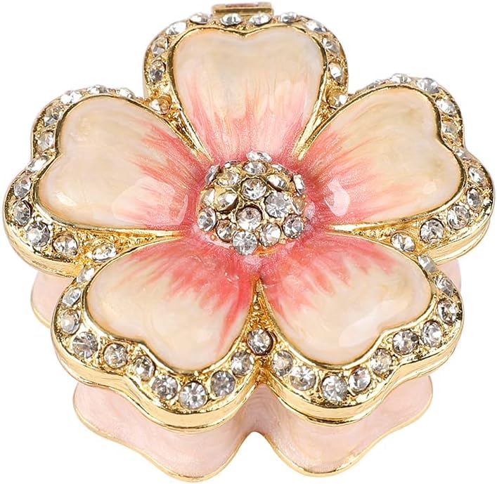 Sakura Trinket Boxes Hinged Hand-Painted Enameled Flower Figurine Ornaments Craft Gift for Home Decor