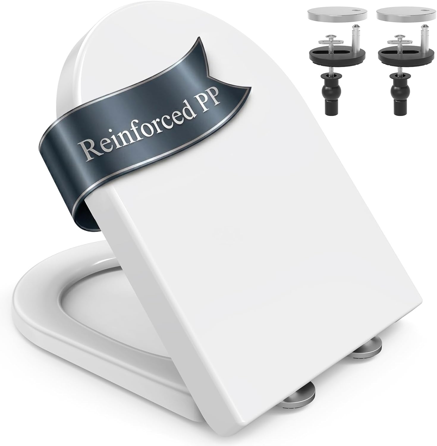 SURFOU Toilet Seat Soft Close D-Shape, Thickened Plastic PP with Quick Release for Easy Cleaning, Supports up to 200 kg, Stable with Rubber Fixings, White
