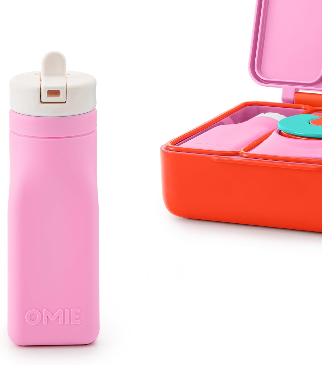 OmieBox Reusable Silicone Water Bottle - 8.7 oz, Straw Top (Pink)