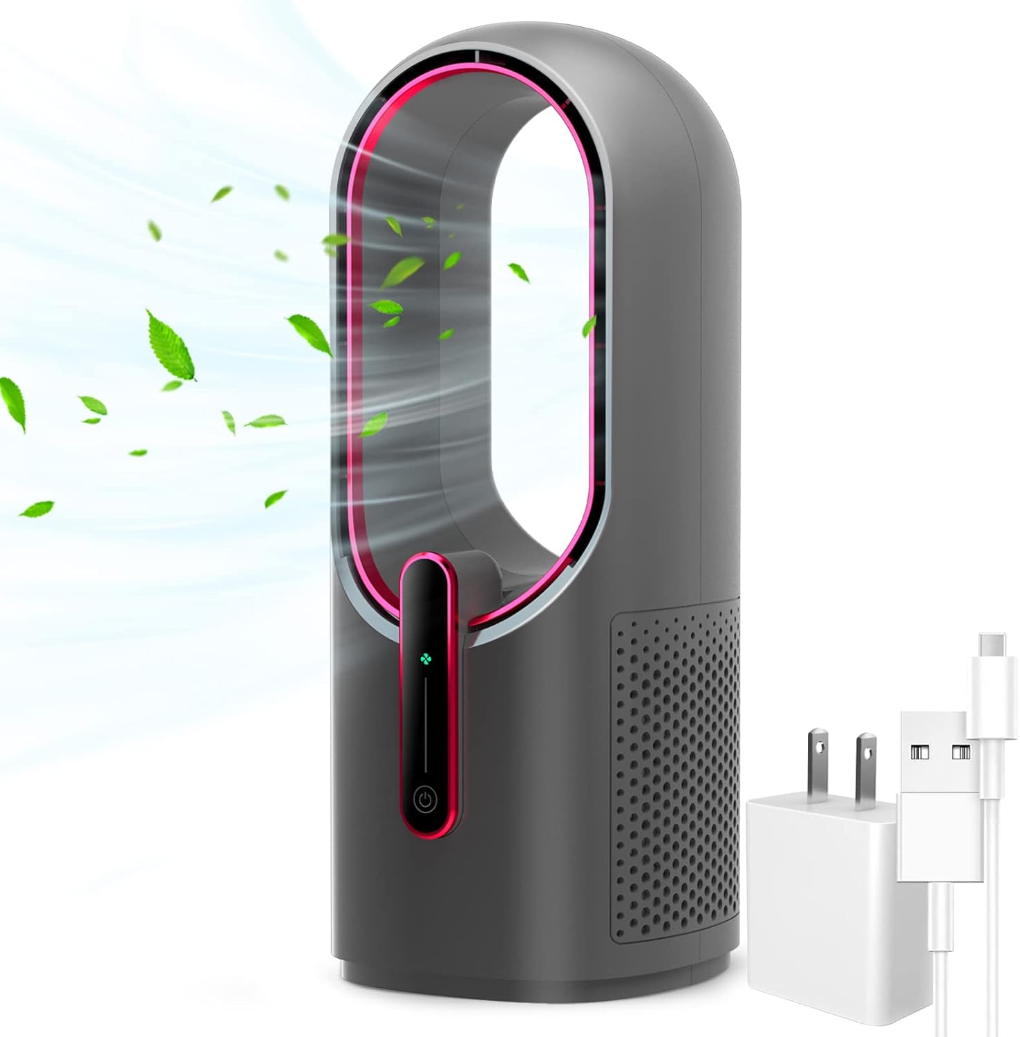 Desk Fan Bladeless, 11.8 Inch Office Fan Small, Quiet, 3 Speed Adjustment, Touch Control, Easy to Clean, Desk Fans Small Quiet, Ideal for Office, Living Room, Bedroom