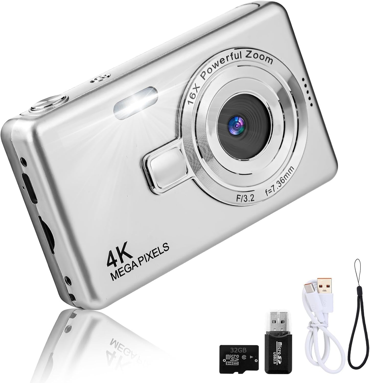 Digital Camera - 1080P FHD 44MP with 2.4" LCD Screen Compact Portable Vlogging Photo Camera with 32gb SD Card 16X Digital Zoom for Kids Teen Students Beginner