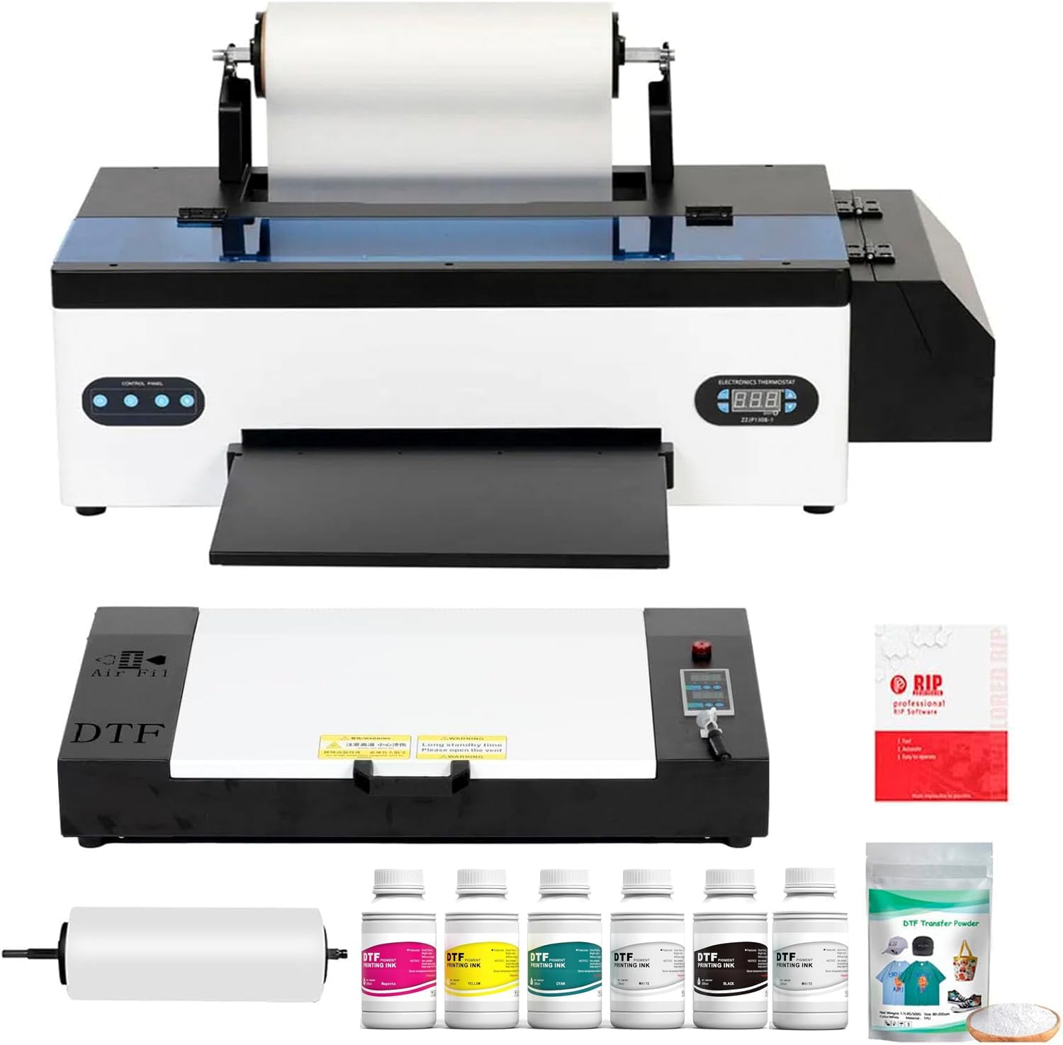 Upgraded A3 DTF Printer with Oven Bundle Set L1800 Direct to Film Transfer Printer Machine with Advanced White Ink Circulation System for DIY Print T-Shirts, Dark and Light Fabric Printing