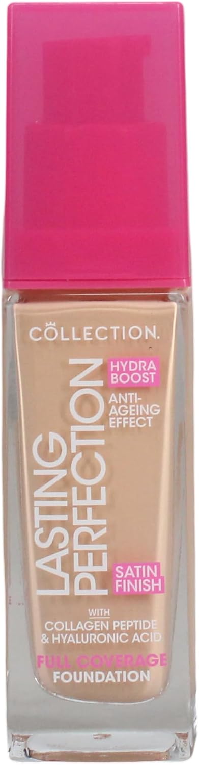 Collection Cosmetics Lasting Perfection Satin Foundation, Full Coverage, with Hyaluronic Acid, 6W Cashew Warm 27ml