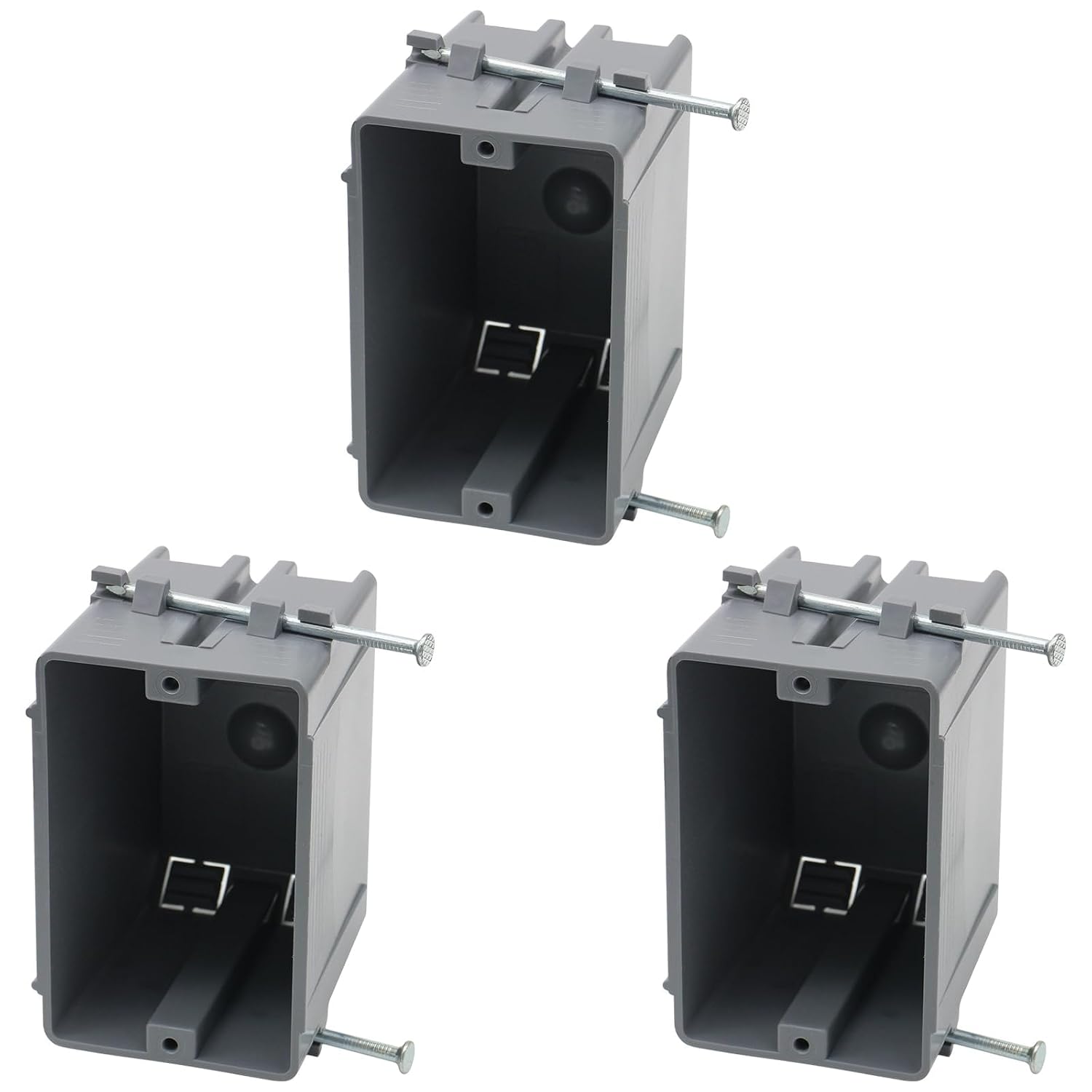 3-Pack 1-Gang 18 cu. in. New Work Electrical Box, PVC Nail-On Outlet Box with Captive Nails, ETL Listed to UL514C & UL263, for Residential/Commercial Switch & Outlet Installation, Grey