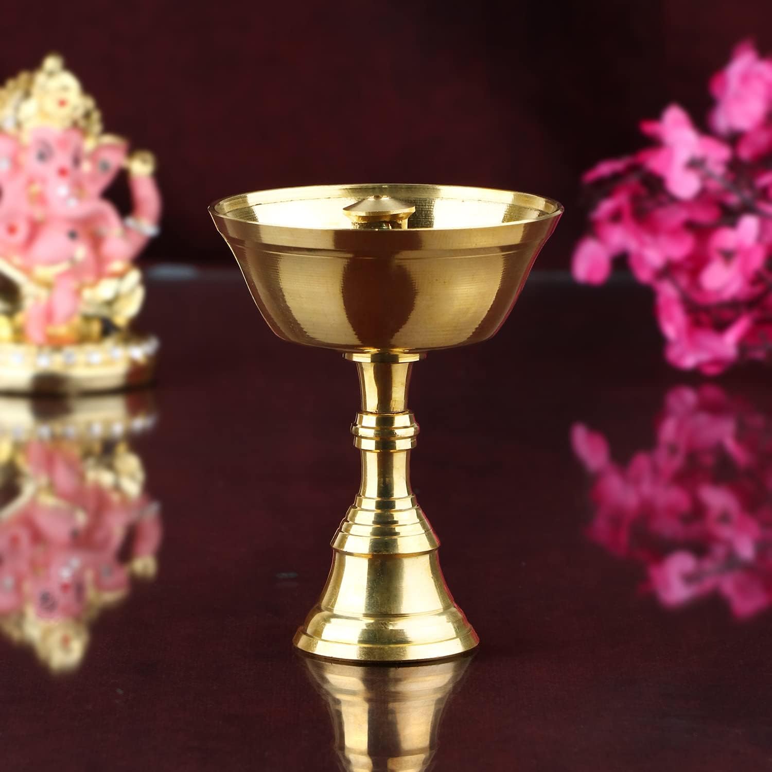 Satvik Pure Brass Diya for Pooja Tibetan Buddhist Altar Supplies Indian Puja Kutthu Vilakku Deepam Meditation Offering Butter Lamp Tea Light Holder Indian Housewarming Return Gift Idea (Pack of 1)