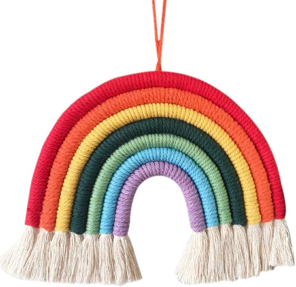 mohito Rainbow Wall Hanging Hand-Woven,Rainbow Nursery Hanging Decoration for Nursery Kids Room Decor Girls Gift Room Bedroom Playroom Home Decoration 7 Threads Weaving Home Decor