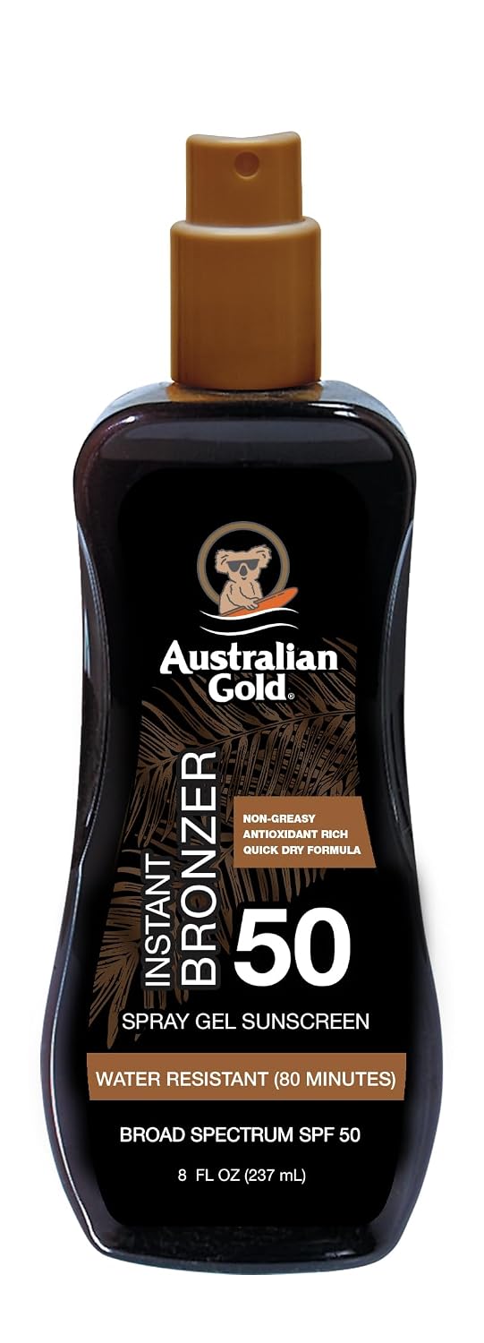 Australian Gold Spray Gel Sunscreen with Instant Bronzer SPF 50, 8 Ounce | Moisturize & Hydrate Skin | Broad Spectrum | Water Resistant,B07DG52KLY