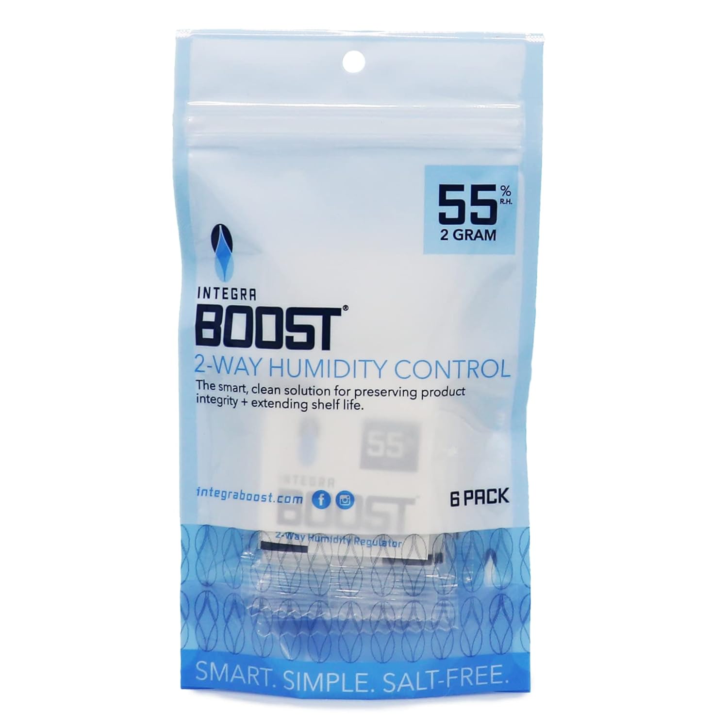 55% RH Level - 2 Gram Size - Two-Way Humidity Control Pack - Includes Humidity Indicator Cards - Humidity Balancer Packet For Packaged Foods & Herbs Storage, Protects 1/4 Oz, (6 pcs)
