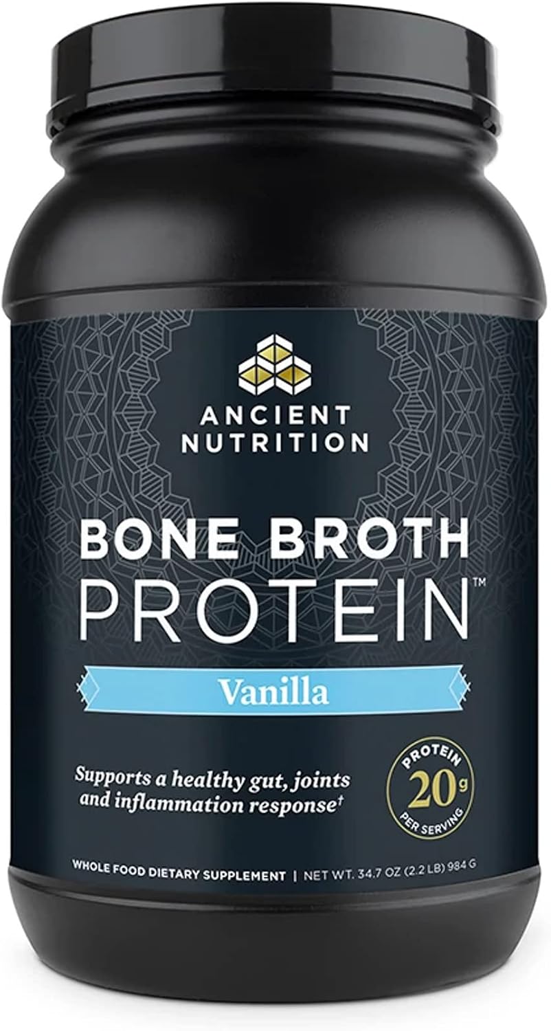 Ancient Nutrition Protein Powder Made from Real Bone Broth, Vanilla, 20g Protein Per Serving, 40 Serving Tub, Gluten Free Hydrolyzed Collagen Peptides Supplement, Great in Protein Shakes