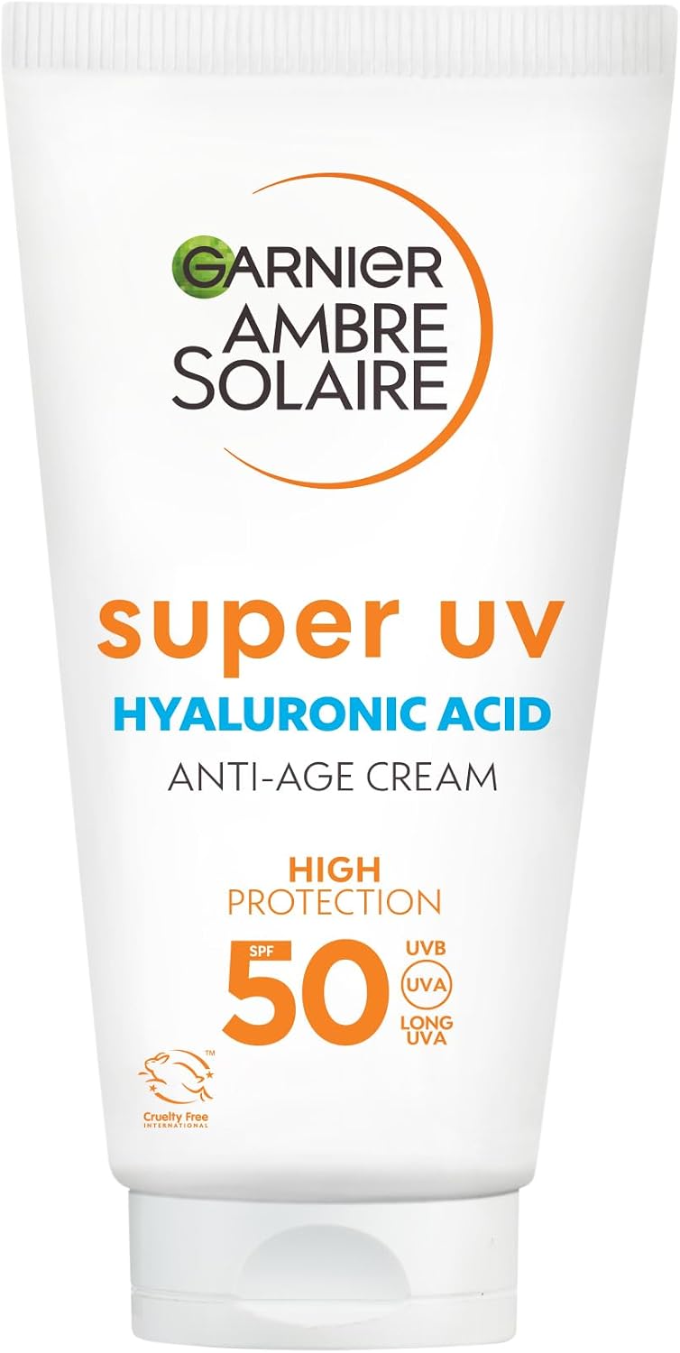 Garnier Ambre Solaire Sunscreen SPF50 Super Daily UV Anti-Age Suncreen 50ml | With Niacinamide, Hyaluronic Acid, Non-Sticky, Fast Absorption, High Protect UVA UVB, Moisturiser