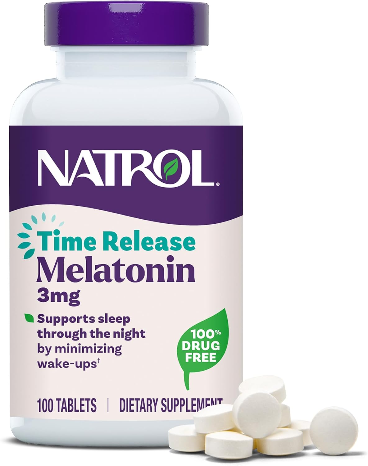 Natrol Melatonin 3 mg Time Release, Nighttime Sleep Aid, 100 Tablets