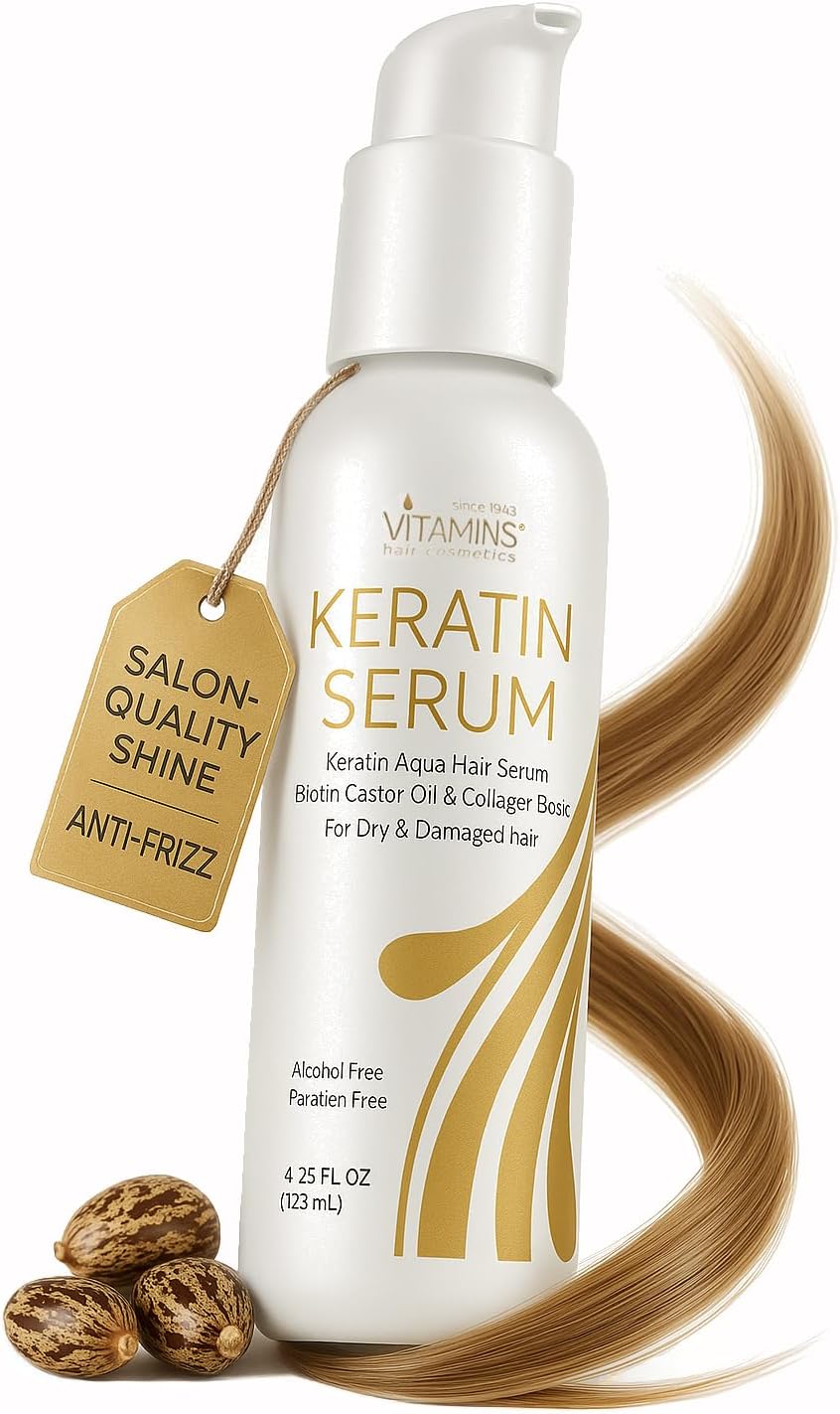 VITAMINS hair cosmetics Castor & Keratin Hair Serum for Frizzy Mane, 125 mL