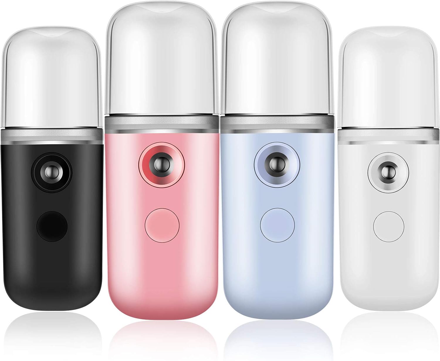 Mudder 4 Pcs Nano Facial Mister Handy Nano Mist Sprayer 30ml Visual Water Tank Portable Face Steamer Mini USB for Lash Extensions, Skin Care, Makeup(Black, Red, Blue, White)