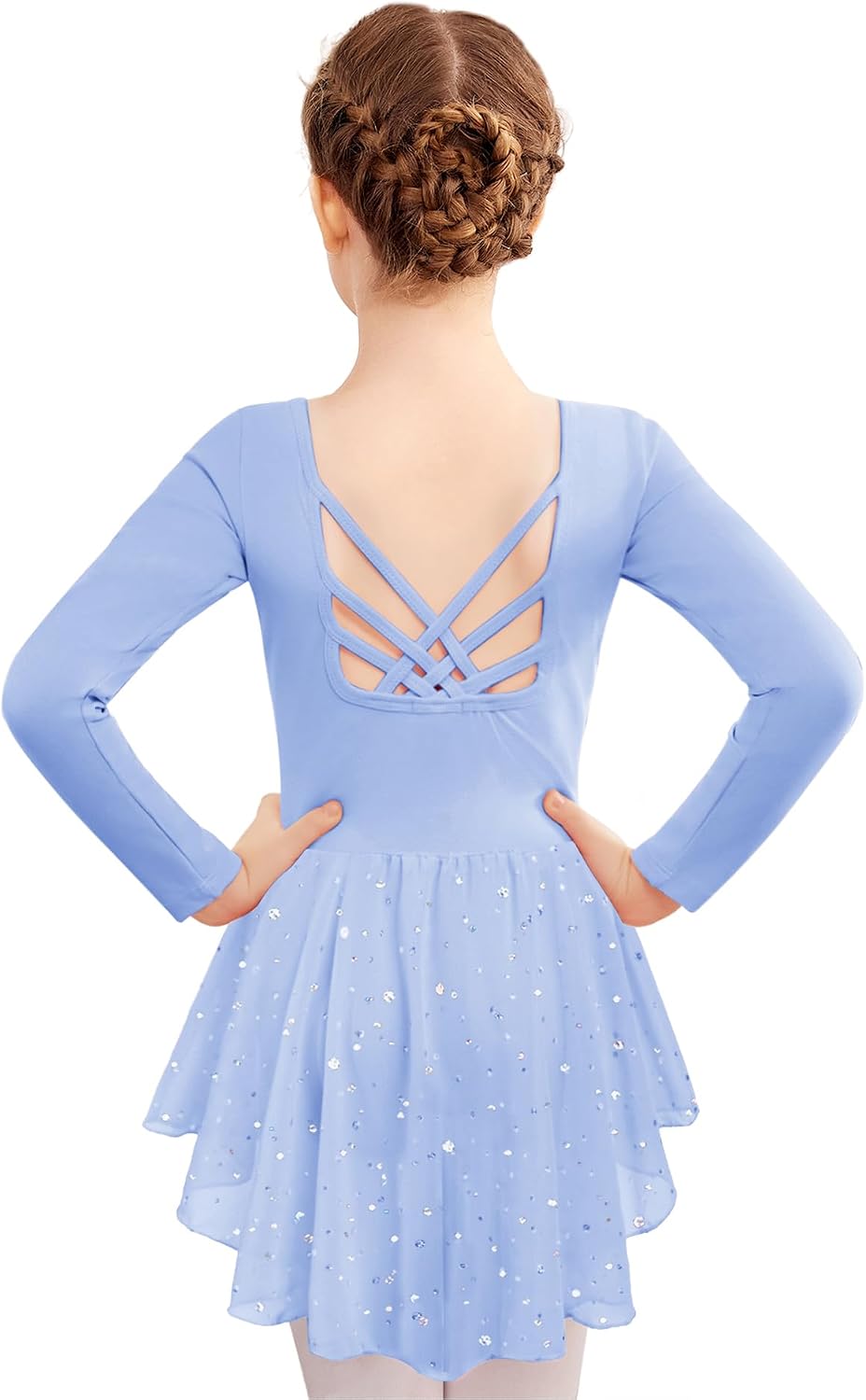 Zaclotre Girls Long Sleeve Ballet Leotards with Shinny Skirts Dance Dress