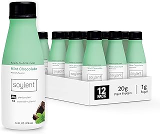Soylent Mint Chocolate Meal Replacement Shake, Ready-to-Drink Plant Based Protein Drink, Contains 20g Complete Vegan Protein and 1g Sugar, 14oz, 12 Pack
