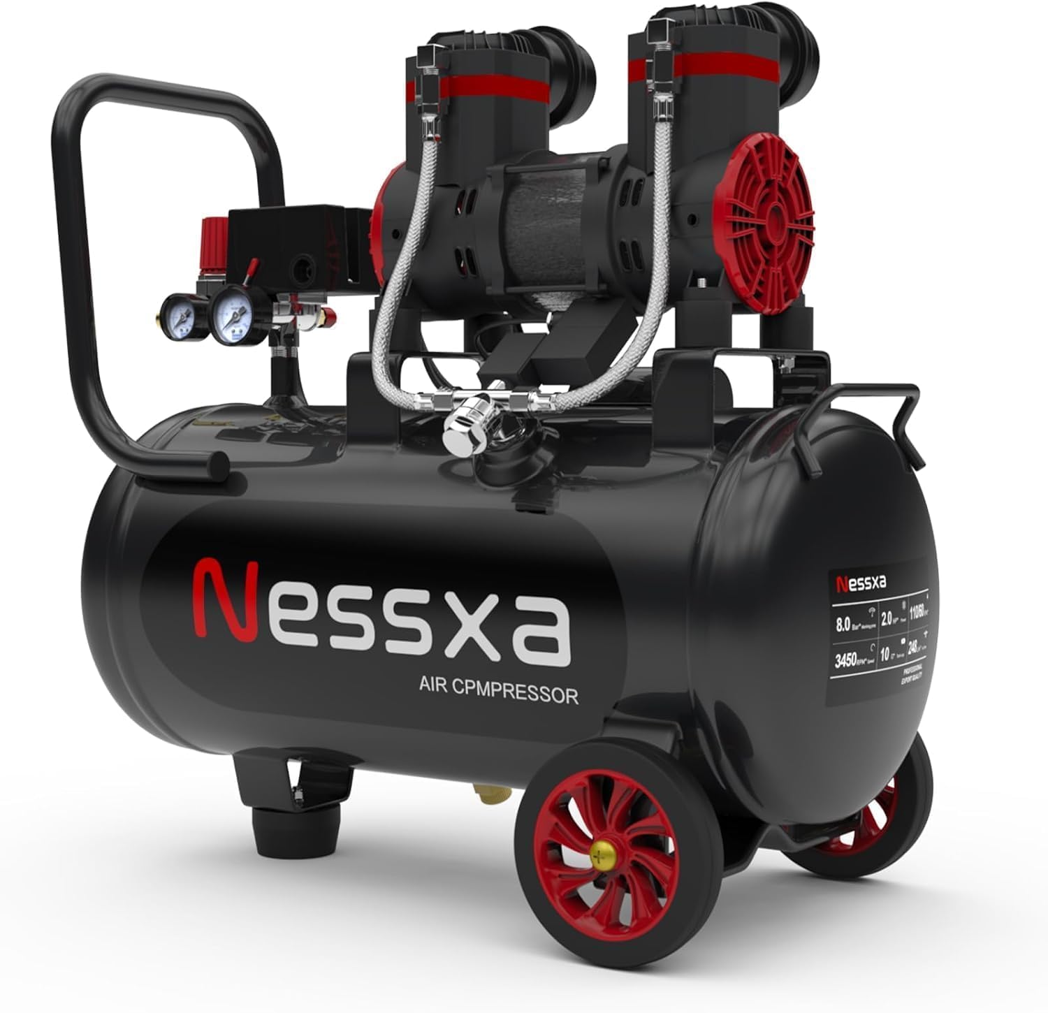 10 Gallon Ultra Quiet Air Compressor with Two Quick Couplers, 2HP 8.76 CFM@ 115PSI Pressure Oil-Free Air Compressor Tank, 70dB Quiet Compressor for Auto Repair, Tire Inflation 110V/60hz