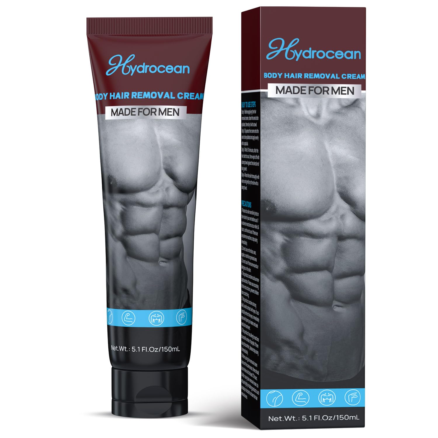 Hair Removal Cream for Men, Body Depilatory Cream No Irritation to Skin Painless Hair Removal Gel for Unwanted Hair, All Skin Types 150ml / 5.1 fl.oz
