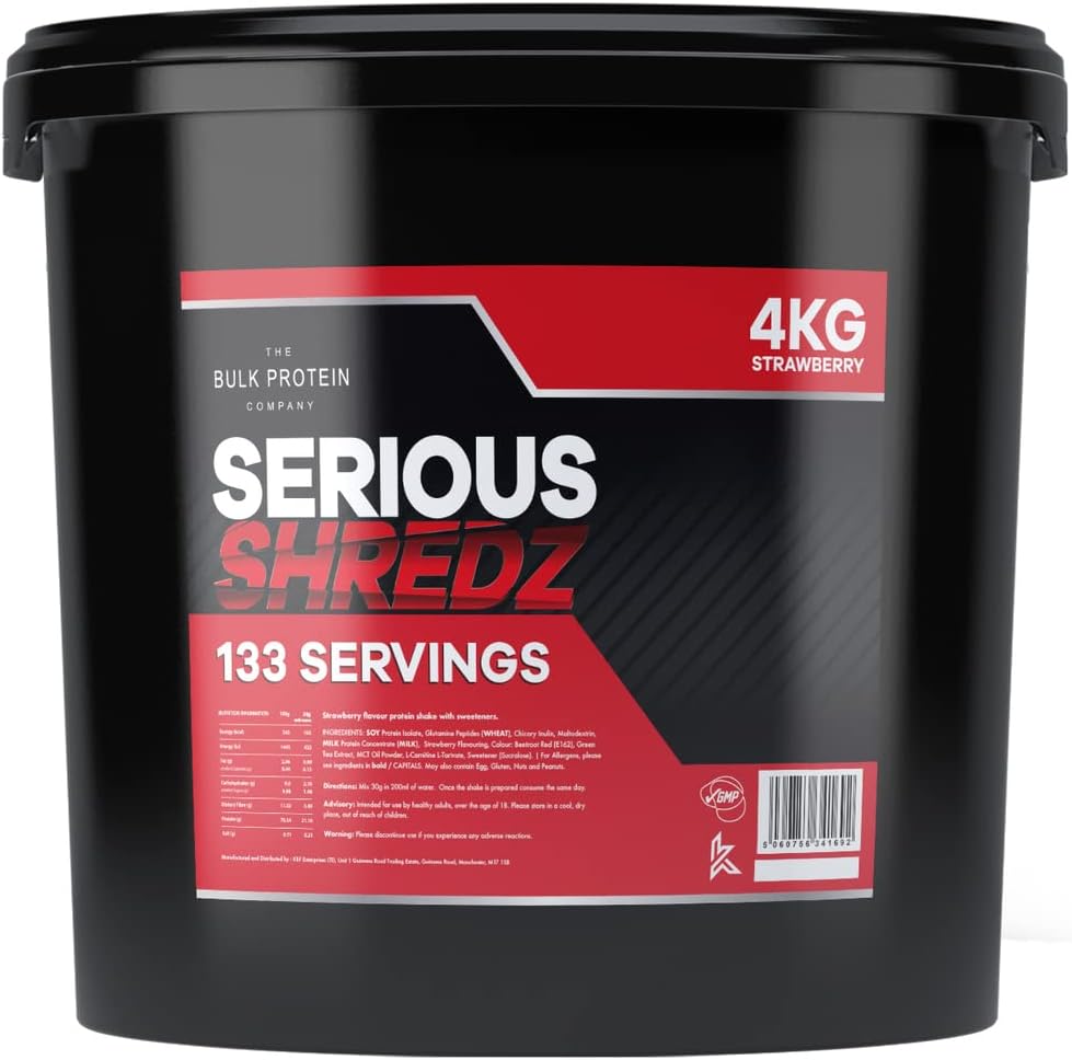 Serious Shredz 4kg – Diet Whey Protein Powder – Contains L-Carnitine L-Tartrate and Green Tea Extract – Supports Lean Muscle Growth, 133 Servings – The Bulk Protein Company (Strawberry)