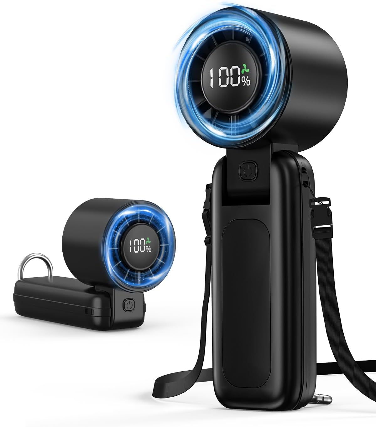4 in 1 Handheld Portable Turbo Fan, 180° Foldable 6-Speed (1-100) Mini Fan, 5000mAh Rechargeable Battery Operated up to 15 Working Hours, LED Display Personal Cooling for Travel Indoor Outdoor Black