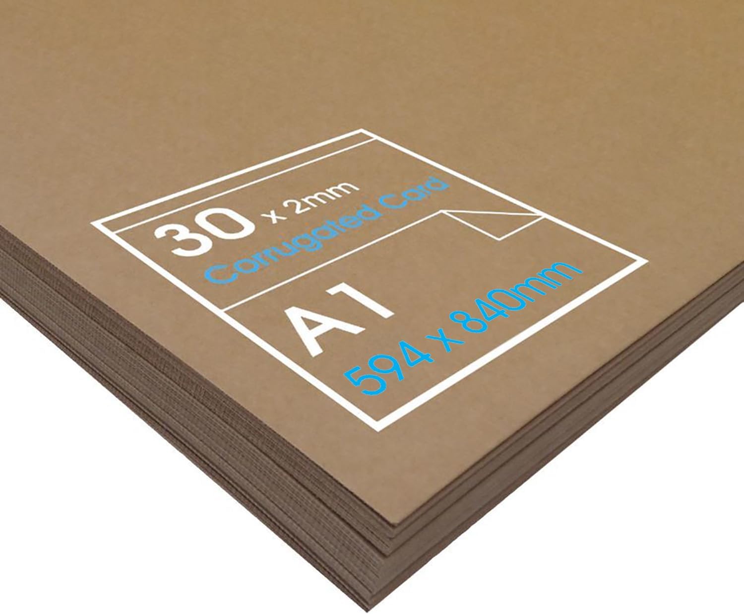 Artway A1 Corrugated Cardboard - Ideal for Arts and Crafts, Model Making, Displays and 3D Applications - 2mm Thick (E Flute/300gsm Kraft Outer Surface) - A1 (30 Sheets), brown