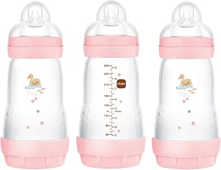 MAM Easy Start Anti-Colic Bottle , Baby Essentials, Medium Flow Bottles with Silicone Nipple, Baby Bottles for Baby Girl, Peach, 9 oz (3-Count)