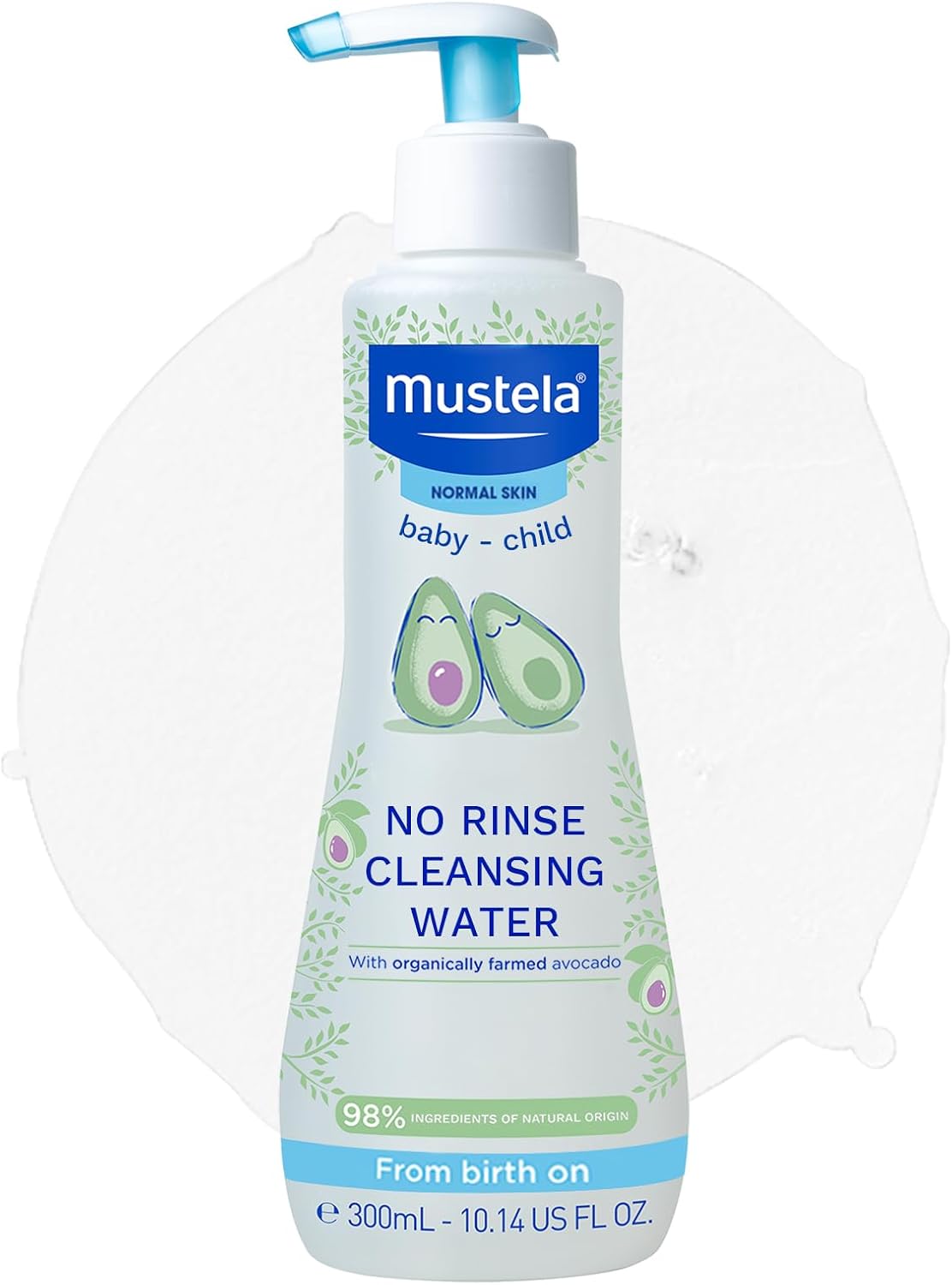 Mustela No Rinse Cleansing Water - Gentle Micellar Water for Baby's Delicate Skin - 98% Natural Ingredients With Aloe Vera, Avocado Perseose and Saponaria Leaf - Mustela Cleansing Water Baby - 300ml